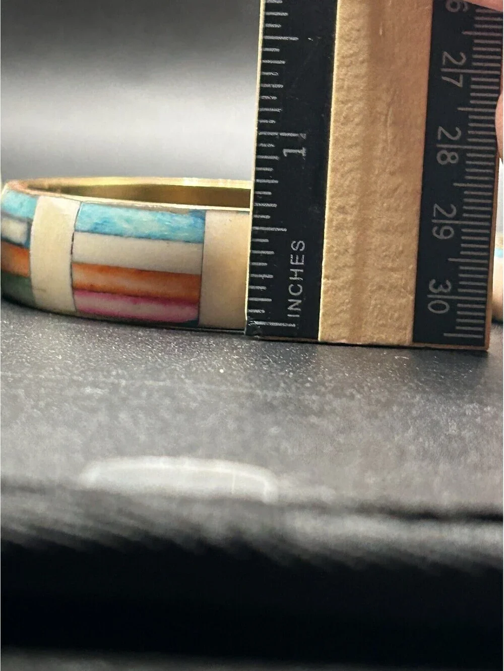 Vintage Set Of 3 Brass / Plaid Pastel Colored Bangles 1970’s